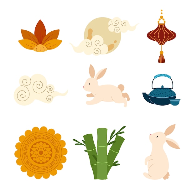 Free vector flat elements set for mid-autumn festival celebration