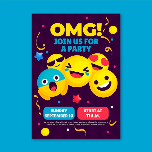 Free vector flat emoji birthday invitation template