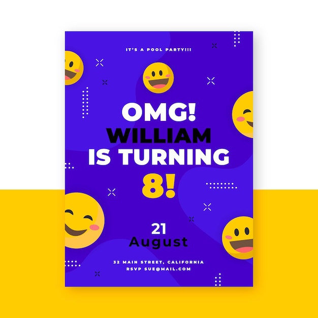 Free vector flat emoji birthday invitation template