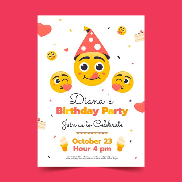 Free Vector | Flat emoji birthday invitation template