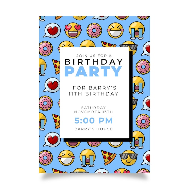 Free vector flat emoji birthday invitation template