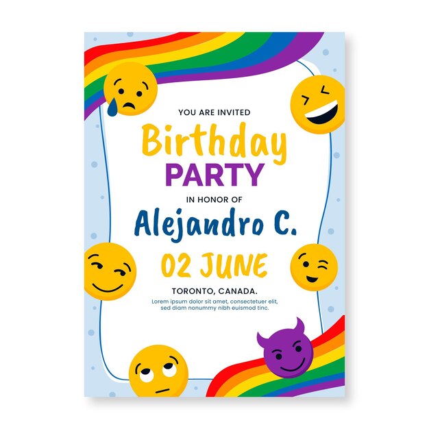 Free vector flat emoji birthday invitation template