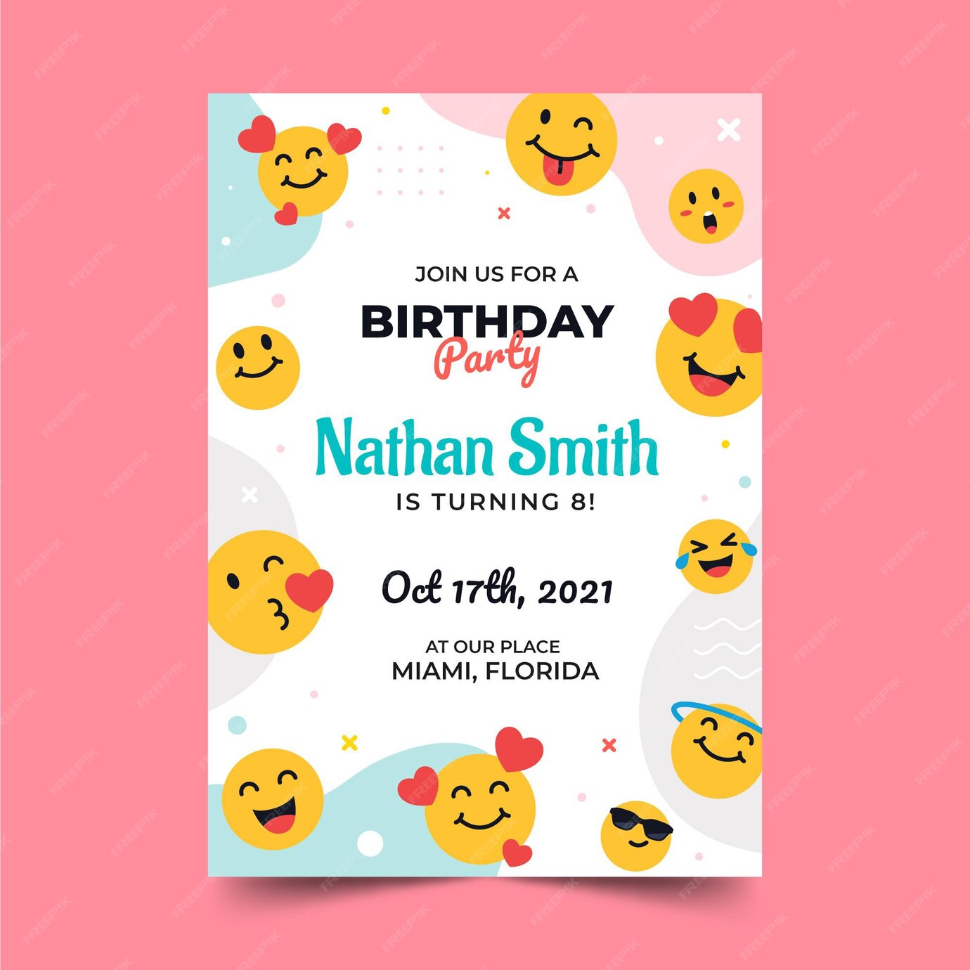 Free Vector | Flat emoji birthday invitation template