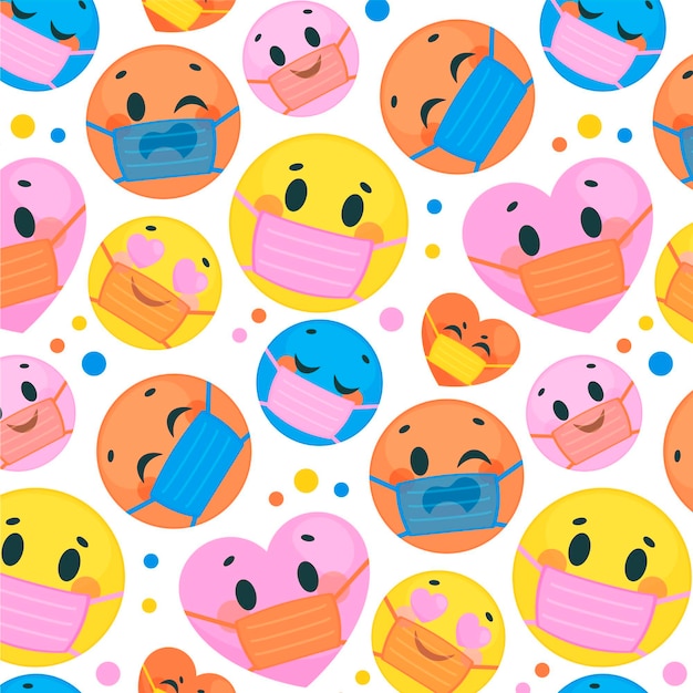 Flat emoji with face mask pattern