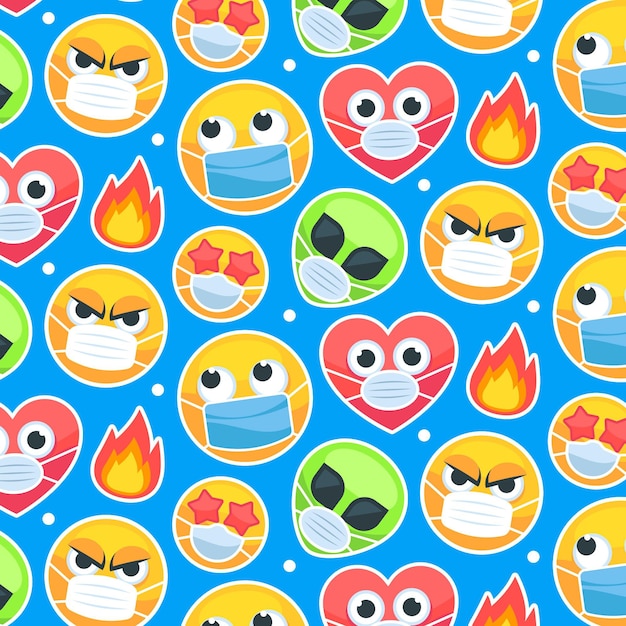 Flat emoji with face mask pattern