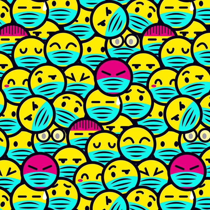 Free Vector flat emoji with face mask pattern