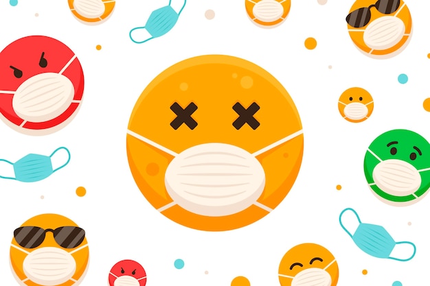 Flat emoji with face mask wallpaper