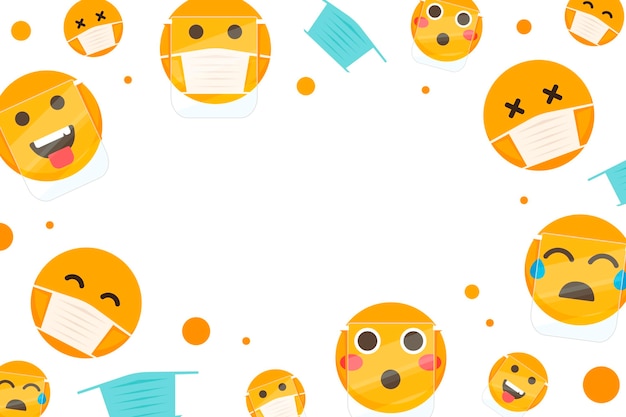 Free vector flat emoji with face mask wallpaper