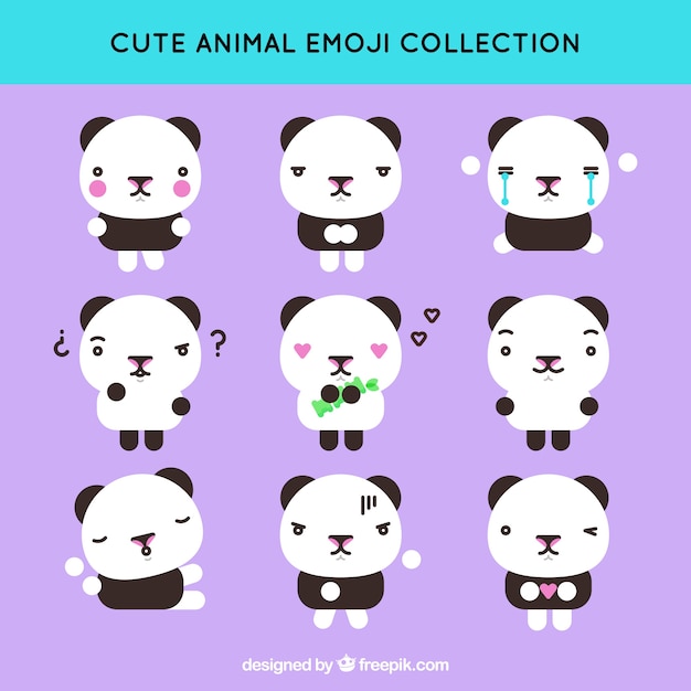 Free vector flat emoticon collection of cute panda