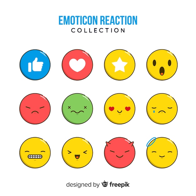 Raccolta di reazioni di emoticon piatto