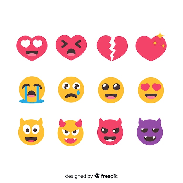 Vettore gratuito raccolta di reazioni di emoticon piatto