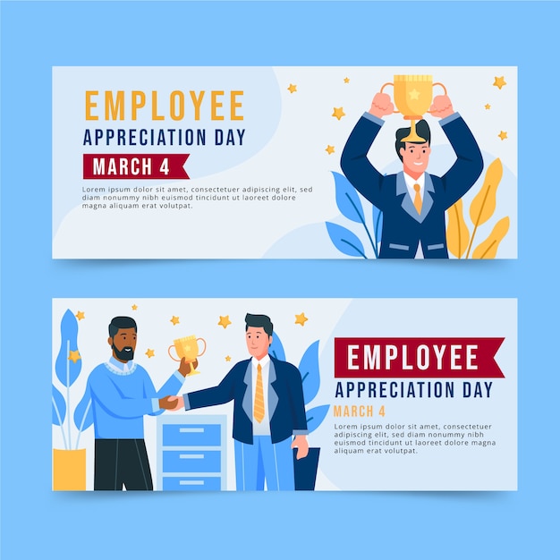 Free vector flat employee appreciation day horizontal banners set