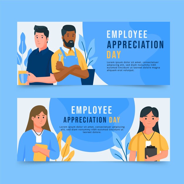 Flat employee appreciation day horizontal banners set