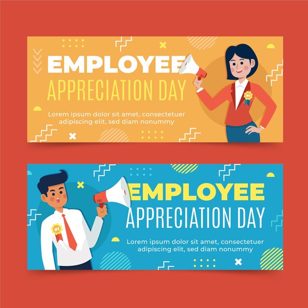 Flat employee appreciation day horizontal banners set