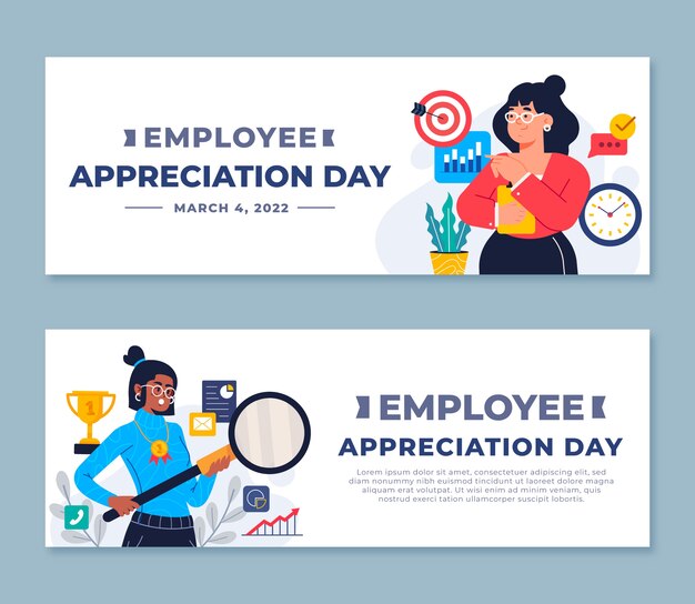 Flat employee appreciation day horizontal banners set