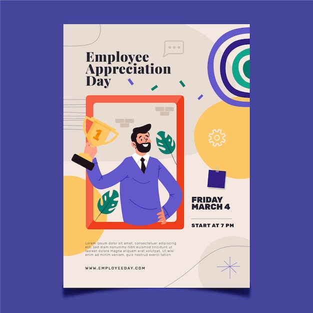 Flat employee appreciation day vertical poster template