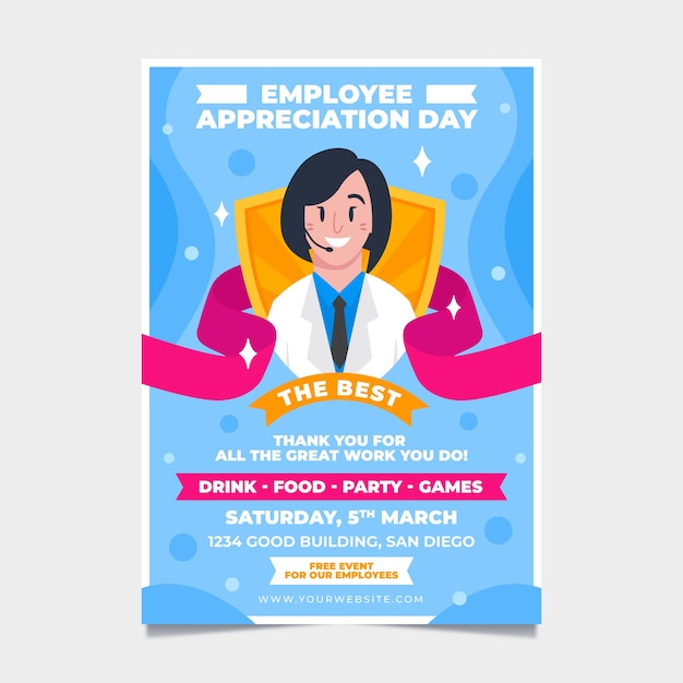 Free vector flat employee appreciation day vertical poster template