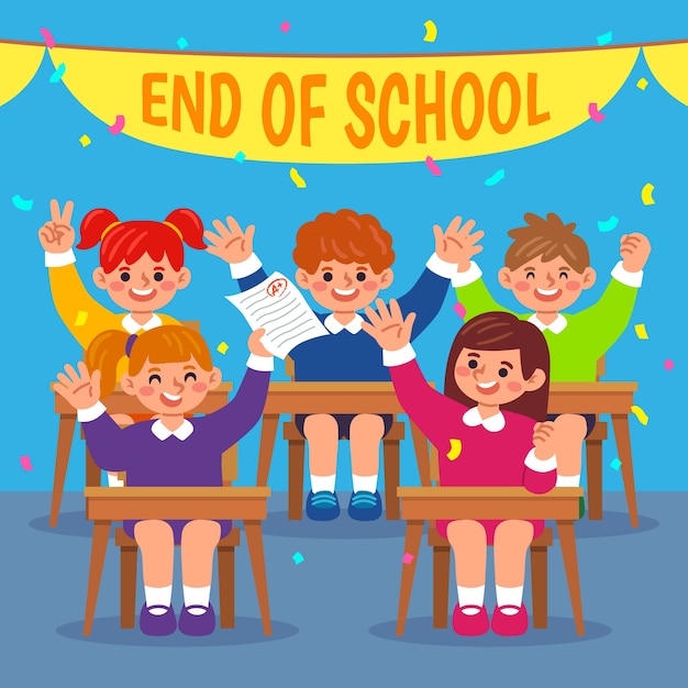 Flat end of school illustration