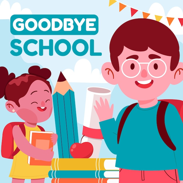 Flat end of school illustration