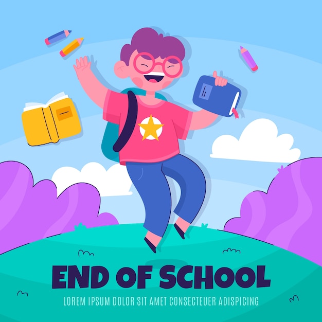 Flat end of school illustration