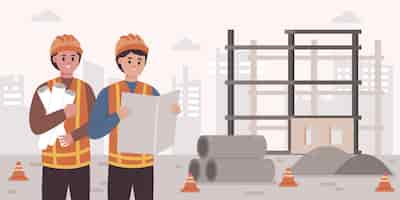 Free vector flat engineers working on construction illustration