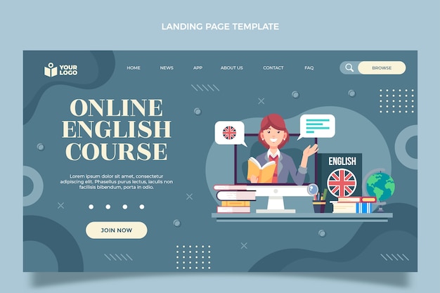 Flat english lessons landing page template