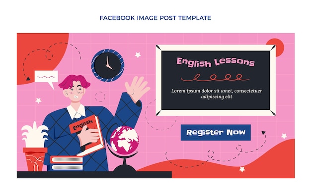 Free vector flat english lessons social media post template