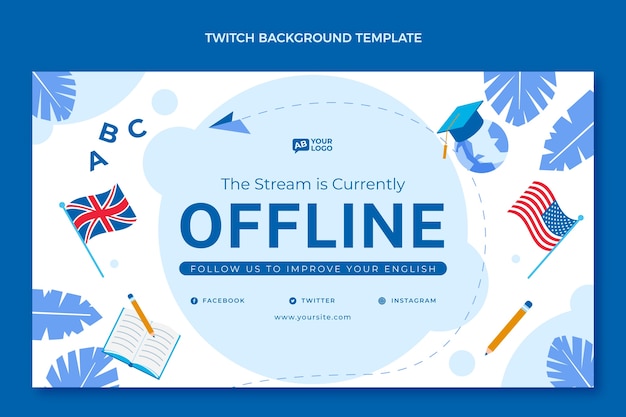 Free vector flat english lessons twitch background