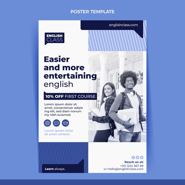 flat english lessons vertical poster template