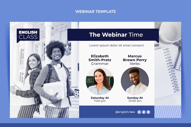 Free vector flat english lessons webinar template