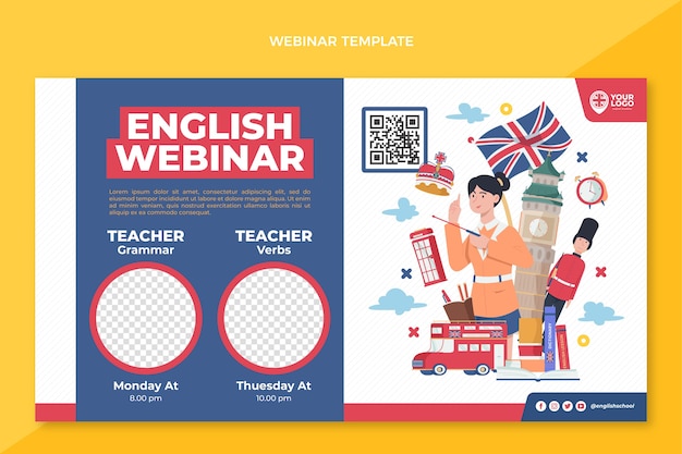 Плоский шаблон вебинара уроков английского