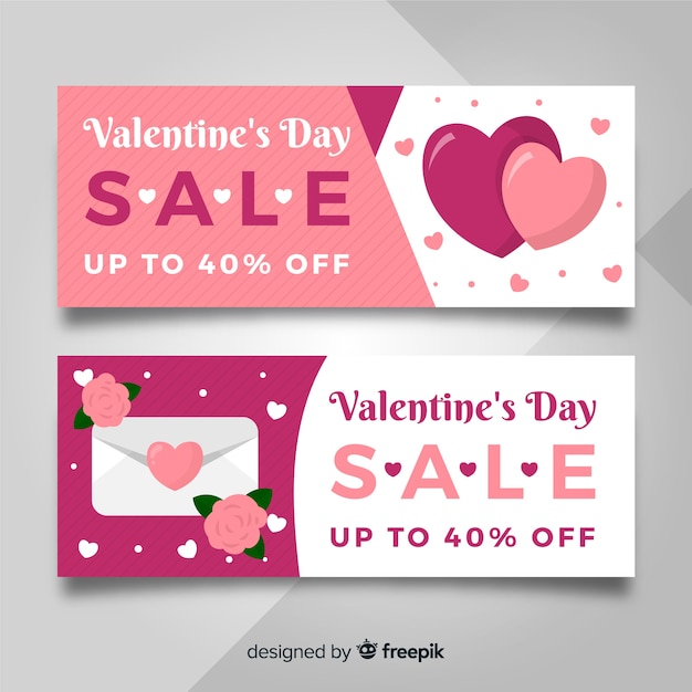 Free vector flat envelope valentine sale banner