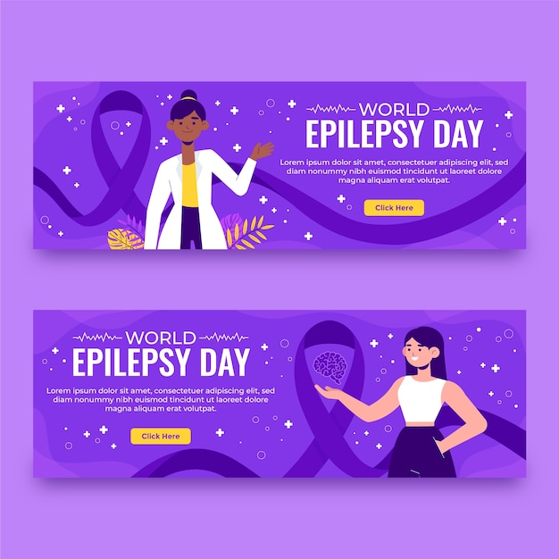 Free vector flat epilepsy day horizontal banners set