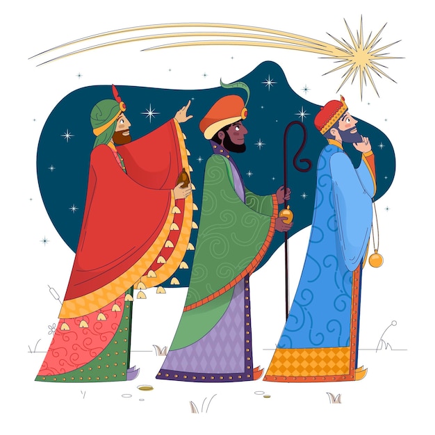 Free vector flat epiphany with the three wise men