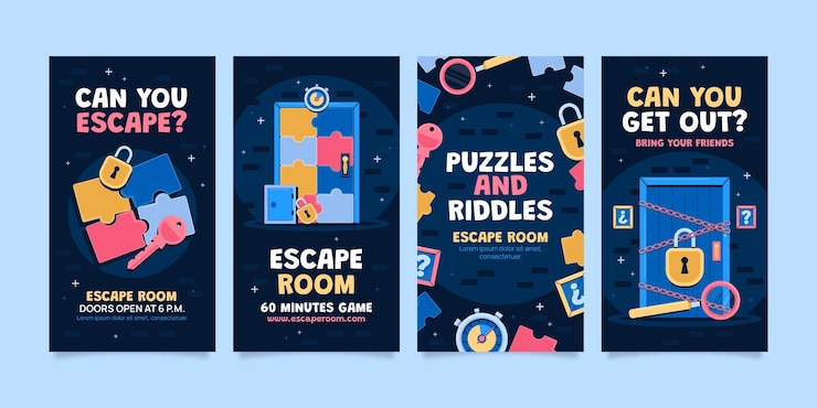 Free Vector flat escape room instagram stories collection