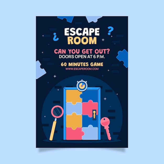 Free vector flat escape room vertical poster template