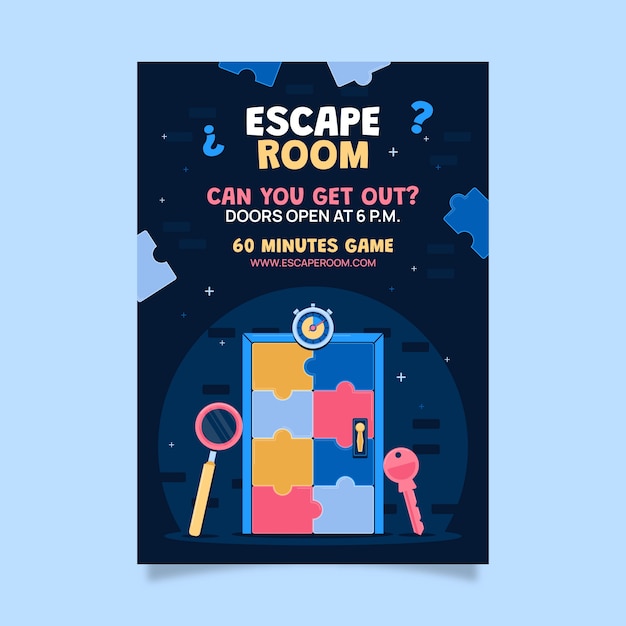 Flat escape room vertical poster template