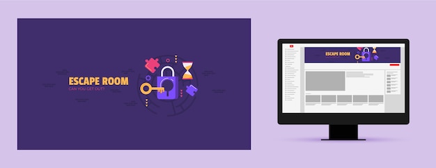 無料ベクター フラットエスケープルームのyoutubeチャンネルアート