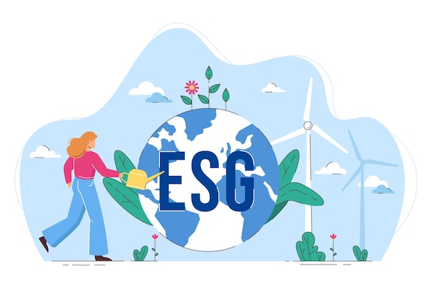 Flat esg environmental and saving earth Free Vector