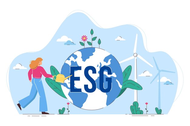 Плоский ESG экологический и спасающий Землю