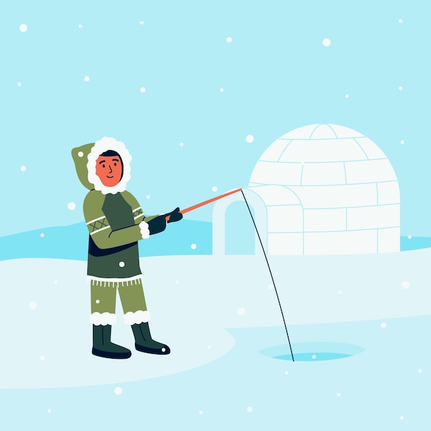 Бесплатное векторное изображение Плоская эскимосская иллюстрация