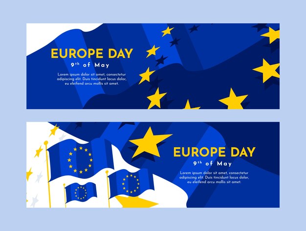 Flat europe day horizontal  banners pack