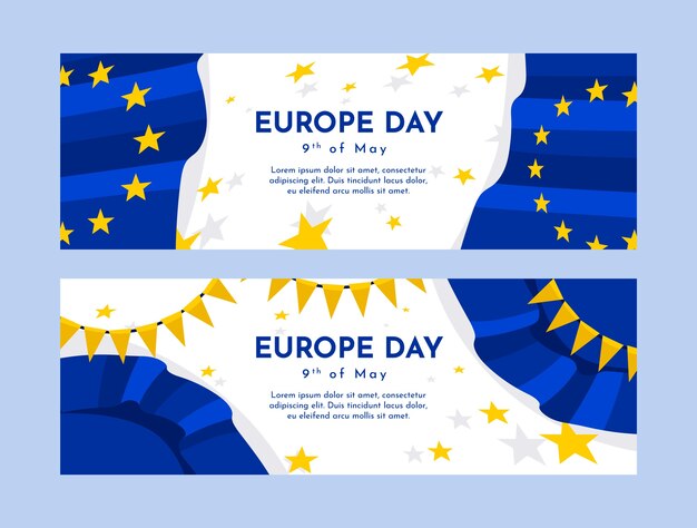 Flat europe day horizontal  banners pack