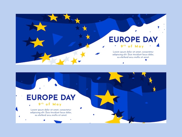 Free vector flat europe day horizontal  banners pack