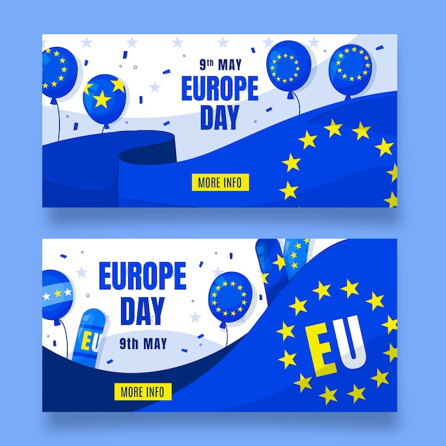 Free vector flat europe day horizontal banners pack