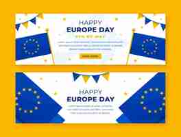 Free vector flat europe day horizontal banners pack