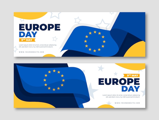 Free vector flat europe day horizontal banners pack