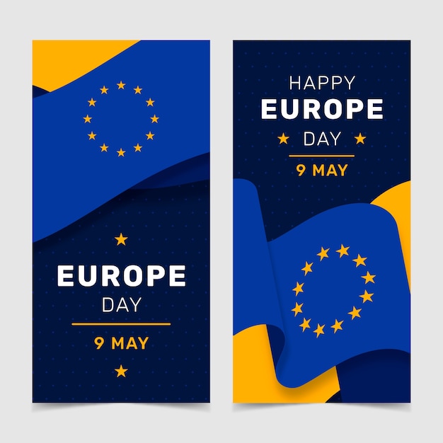 Flat europe day vertical banners pack