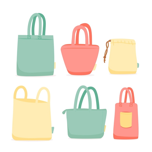 Бесплатное векторное изображение Коллекция плоских тканевых сумок
