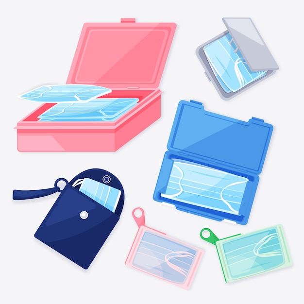 Free vector flat face mask storage case collection